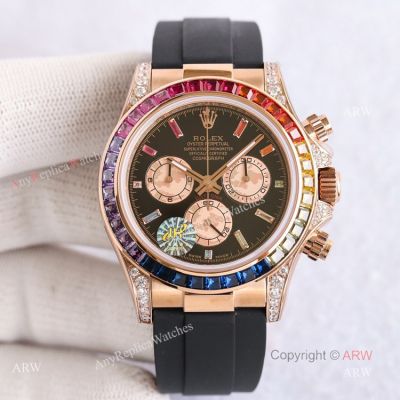 Rolex Daytona Rainbow Rose Gold Diamond Watches With Oysterflex Strap Top Replica